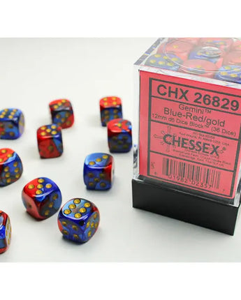 Chessex Dice: Gemini 12mm D6 (36) - Blue-Red/Gold