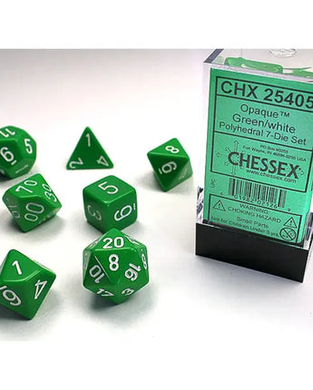 Chessex Dice: Opaque 7-Die RPG Set - Green/White