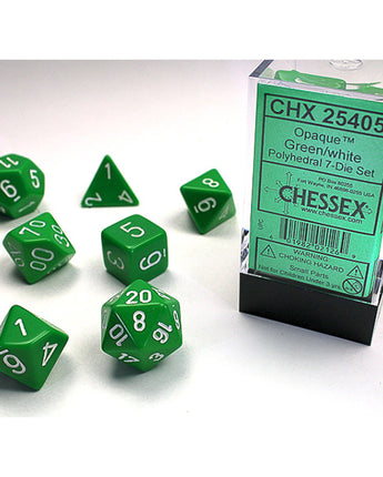 Chessex Dice: Opaque 7-Die RPG Set - Green/White