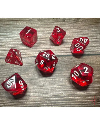 Chessex Dice: Translucent 7-Die RPG Set - Red/White
