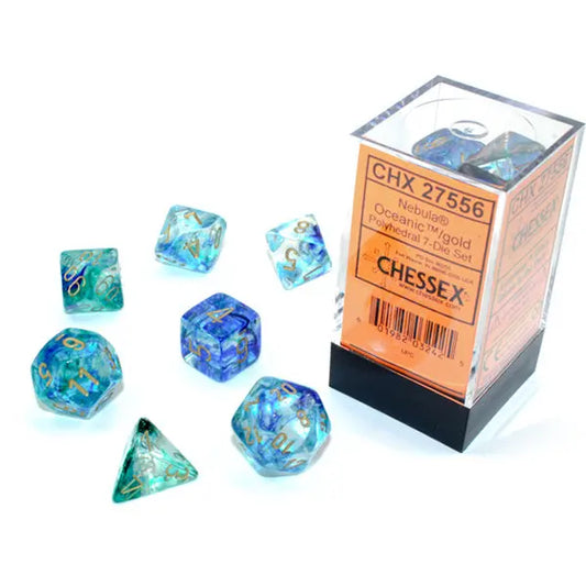 Chessex Dice: Luminary 7-Die RPG Set - Oceanic/gold