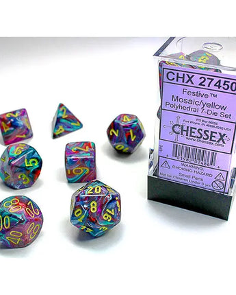 Chessex Dice: Festive 7-Die RPG Set - Mosiac/Yellow