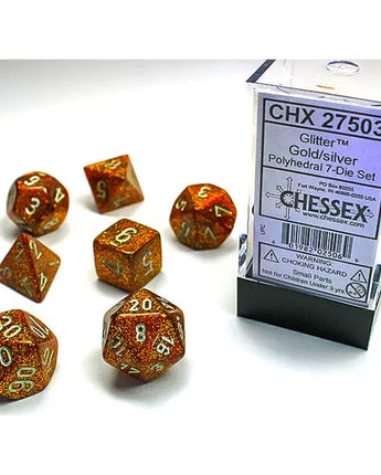 Chessex Dice: 7-Die RPG Set - Glitter: Gold/Silver