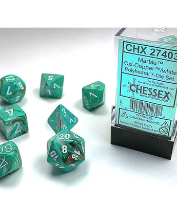 Chessex Dice: 7-Die RPG Set - Marble: Oxi-Copper/White