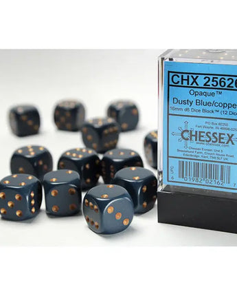 Chessex Dice: Opaque 16mm D6 (12) - Dusty Blue/Copper