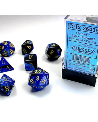 Chessex Dice: Gemini 7-Die RPG Set - Black-Blue/Gold