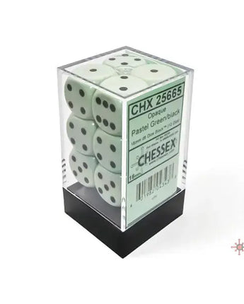 Chessex Dice: Opaque 16mm D6 (12) - Pastel Green/Black