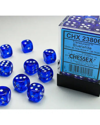 Chessex Dice: Translucent 12mm D6 (36) - Blue/White