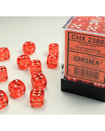 Chessex Dice: Translucent 12mm D6 (36) - Orange/White