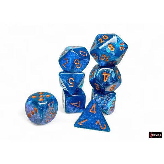 Chessex Dice: Lab Dice Series 9 (7-die) RPG Set - Borealis Midnight/copper