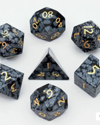Snow Flake Gemstone - Engraved with Gold RPG Dice Set