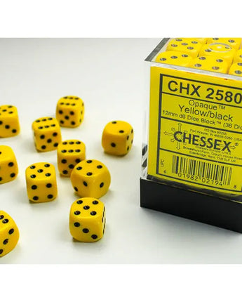 Chessex Dice: Opaque 12mm D6 (36) - Yellow/Black