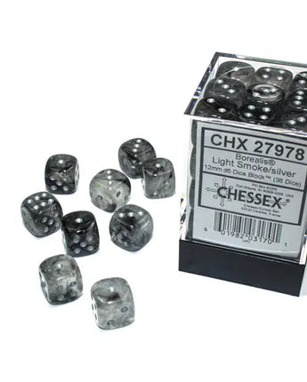 Chessex Dice: Special 12mm D6 (36) - Borealis: Light Smoke/Silver