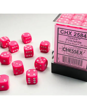 Chessex Dice: Opaque 12mm D6 (36) - Pink/White