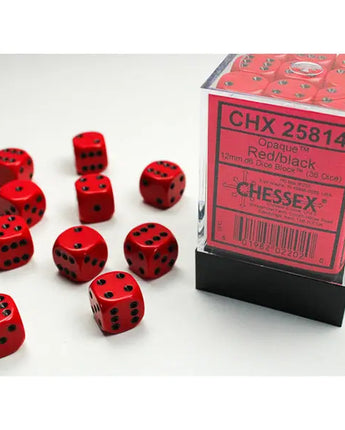 Chessex Dice: Opaque 12mm D6 (36) - Red/Black