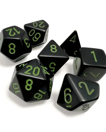 Chessex Dice: Opaque 7-Die RPG Set - Black/Green