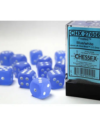 Chessex Dice: Special 16mm D6 (12) - Frosted: Blue/White