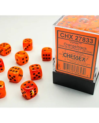 Chessex Dice: Vortex 12mm D6 (36) - Orange/Black