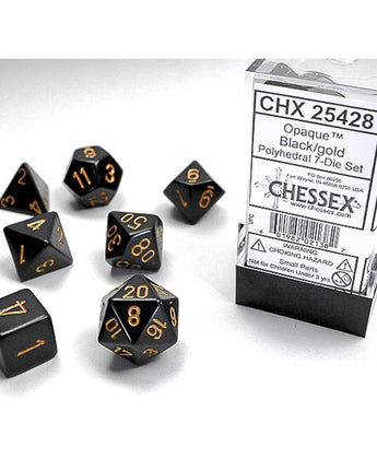Chessex Dice: Opaque 7-Die RPG Set - Black/Gold