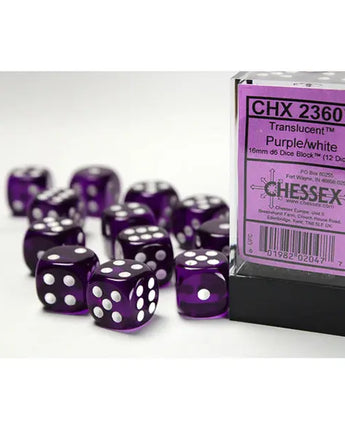 Chessex Dice: Translucent 16mm D6 (12) - Purple/White