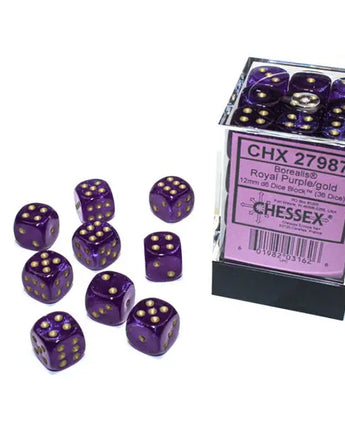 Chessex Dice: Special 12mm D6 (36) - Borealis: Royal Purple/Gold