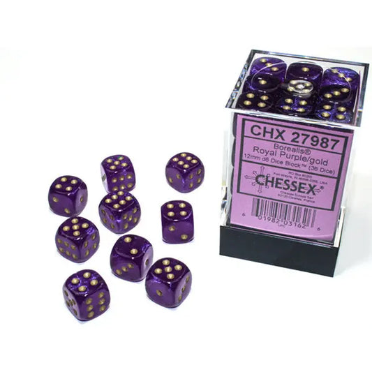 Chessex Dice: Special 12mm D6 (36) - Borealis: Royal Purple/Gold
