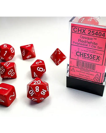 Chessex Dice: Opaque 7-Die RPG Set - Red/White