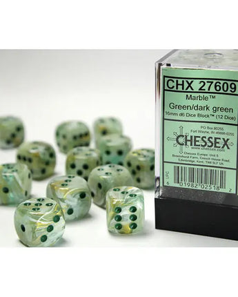 Chessex Dice: Special 16mm D6 (12) - Marble: Green/Dark Green
