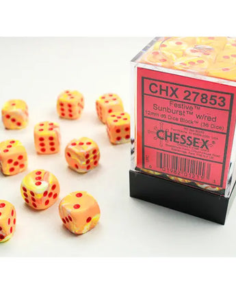 Chessex Dice: Special 12mm D6 (36) - Festive: Sunburst/Red