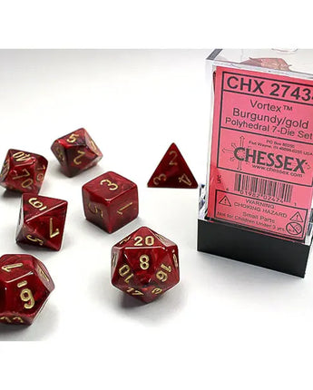 Chessex Dice: Gemini 7-Die RPG Set - Vortex: Burgundy/Gold