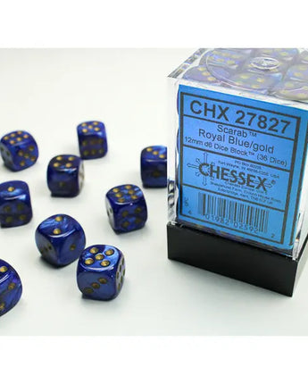 Chessex Dice: Special 12mm D6 (36) - Scarab Royal Blue/Gold