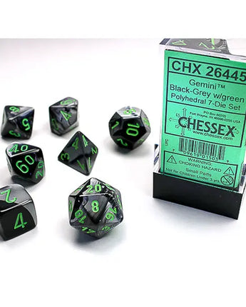 Chessex Dice: Gemini 7-Die RPG Set - Black-Grey/Green