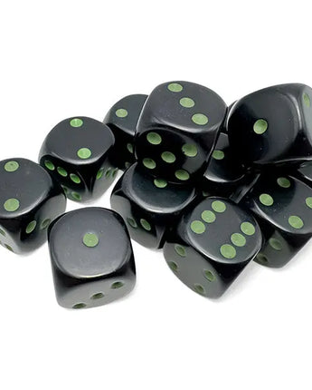 Chessex Dice: Opaque 16mm D6 (12) - Black/Green
