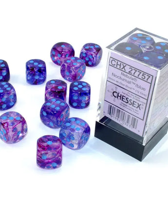 Chessex Dice: Luminary 16mm D6 (12) - Nocturnal/Blue