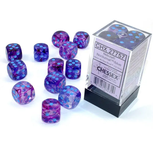 Chessex Dice: Luminary 16mm D6 (12) - Nocturnal/Blue