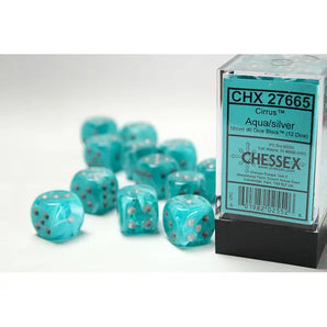Chessex Dice: Special 16mm D6 (12) - Cirrus: Aqua/Silver