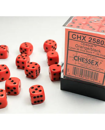 Chessex Dice: Opaque 12mm D6 (36) - Orange/Black