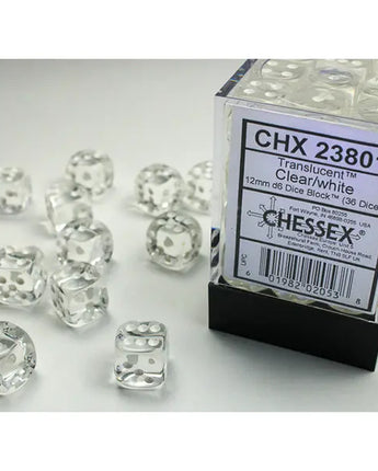 Chessex Dice: Translucent 12mm D6 (36) - Clear/White