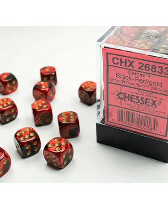 Chessex Dice: Gemini 12mm D6 (36) - Black-Red/Gold