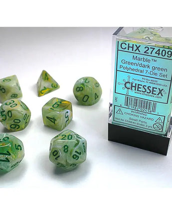 Chessex Dice: 7-Die RPG Set - Marble: Green/Dark Green