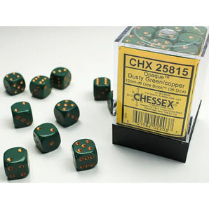 Chessex Dice: Opaque 12mm D6 (36) - Dusty Green/Copper 