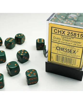 Chessex Dice: Opaque 12mm D6 (36) - Dusty Green/Copper 