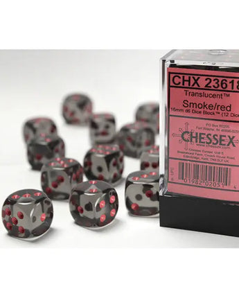 Chessex Dice: Translucent 16mm D6 (12) - Smoke/Red 