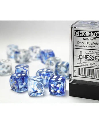Chessex Dice: Special 16mm D6 (12) - Nebula: Dark Blue/White 