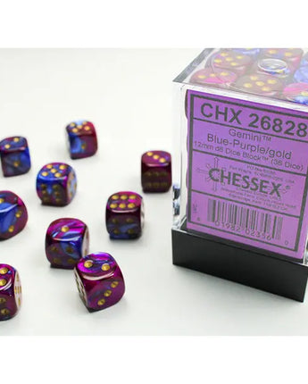 Chessex Dice: Gemini 12mm D6 (36) - Blue-Purple/Gold 