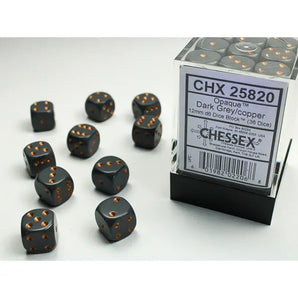 Chessex Dice: Opaque 12mm D6 (36) - Dark Grey/Copper