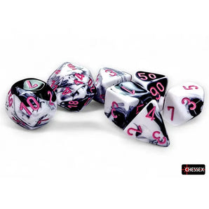 Chessex Dice: Gemini 7-Die RPG Set - Black-White/Pink 