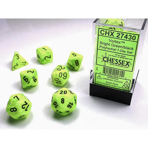 Chessex Dice: Gemini 7-Die RPG Set - Vortex: Bright Green/Black 