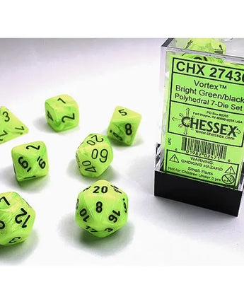 Chessex Dice: Gemini 7-Die RPG Set - Vortex: Bright Green/Black 