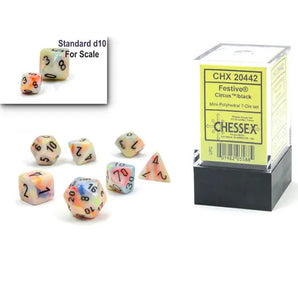 Chessex Dice: Mini 7-Die RPG Set - Festive: Circus/Black 